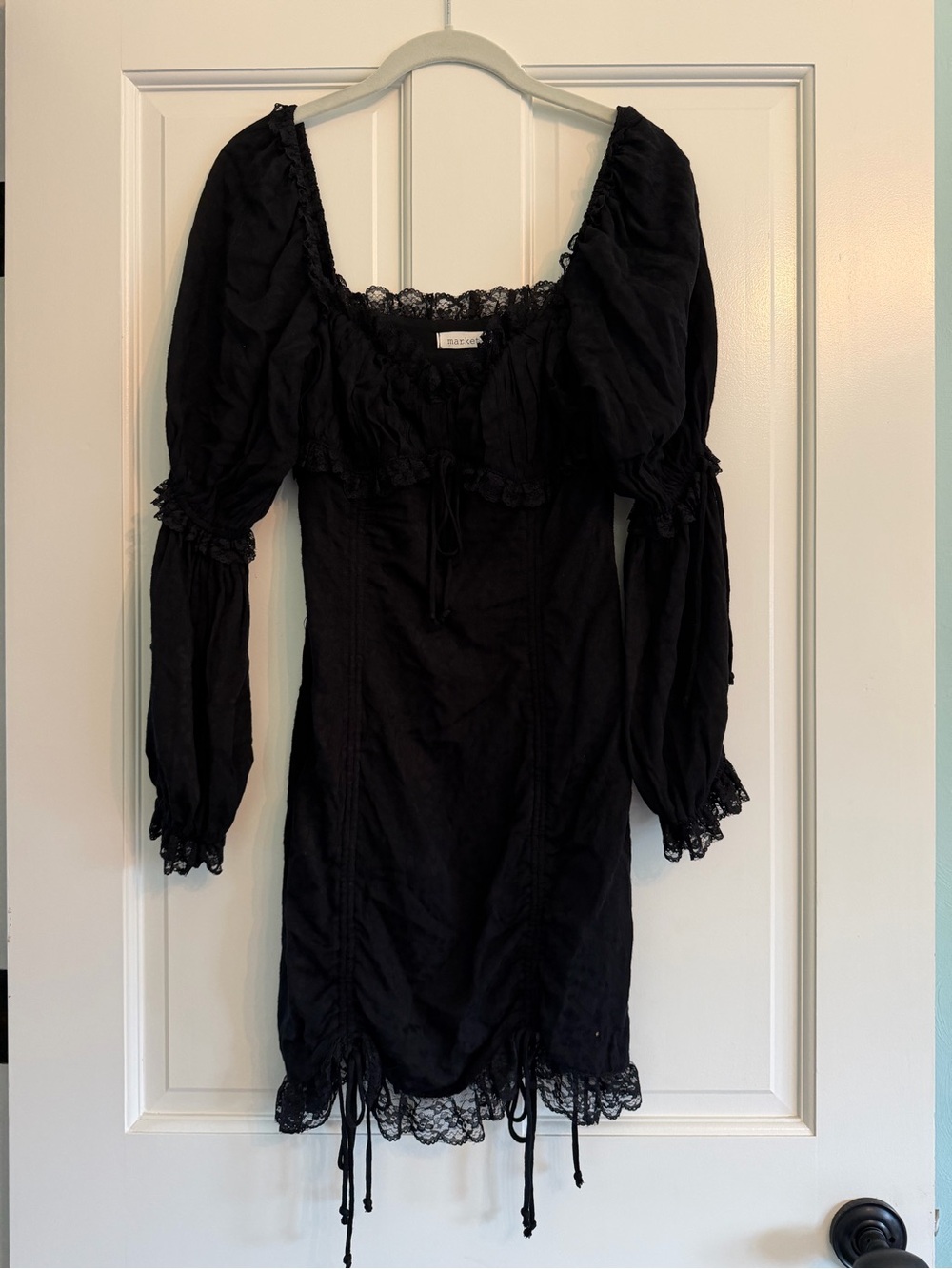 Zimmerman inspired Black Lace-Trim Long Sleeve Midi Dress